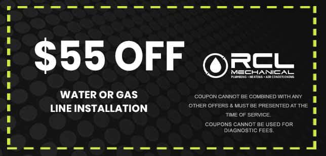 Discount on water or gas line installation