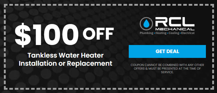 $100 off tankless water heater installation and replacement - call for details.